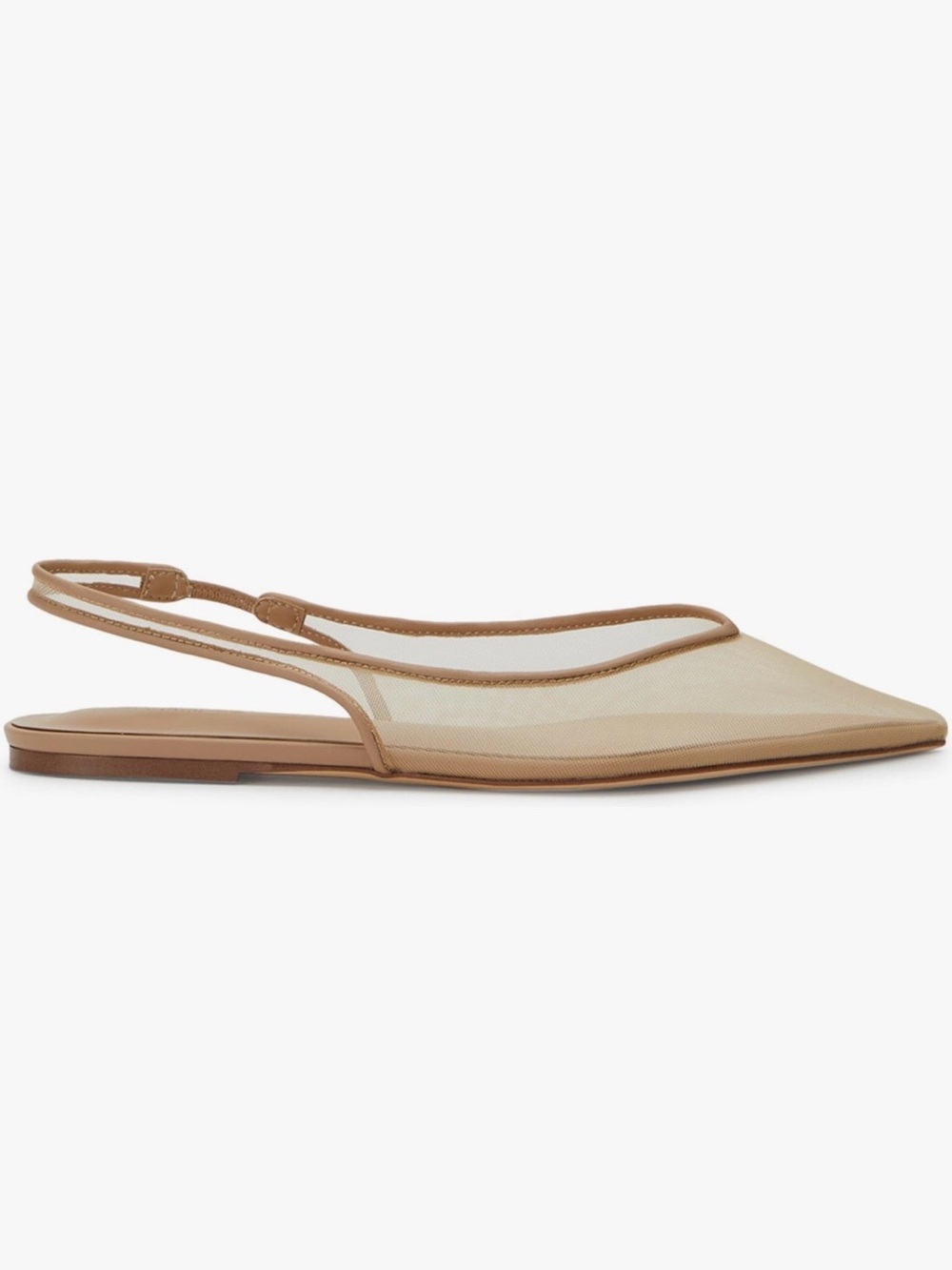 Pointed Mesh Slingback Flats in Tan